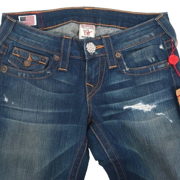 True Religion Lily Reclaimed Skinny Cropped Crystal Button Jeans Sz 26 NWT $277 - Picture 5 of 7